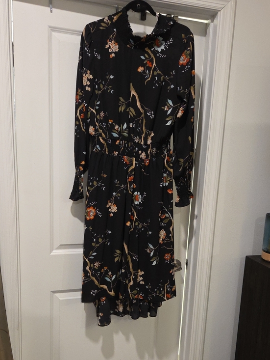 Nanette Lepore Dresses & Skirts - Black Floral Long-Sleeve Ruffled Neck Dress Size 14, New Without Tags!